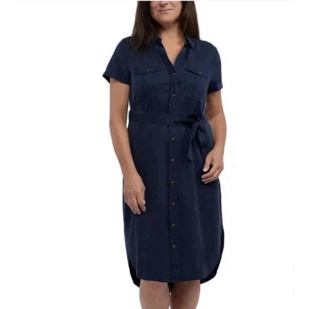 Teddi Rose Women's Tencel Shirt Dress Short Sleeve Navy Size XL
